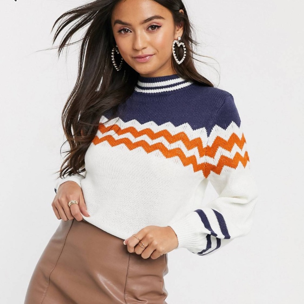 Wild Honey relaxed high neck sweater with zig zag size M